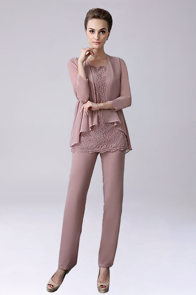 Load image into Gallery viewer, Dusty Rose 3 stk Chiffon Mother of Bride Pant Suits