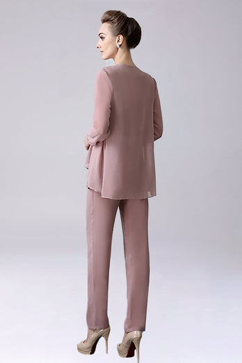 Dusty Rose 3 stk Chiffon Mother of Bride Pant Suits