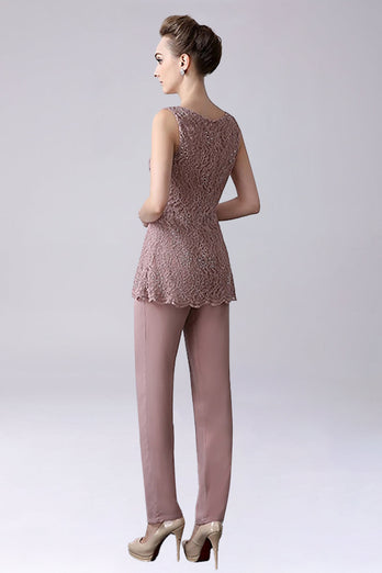 Dusty Rose 3 stk Chiffon Mother of Bride Pant Suits