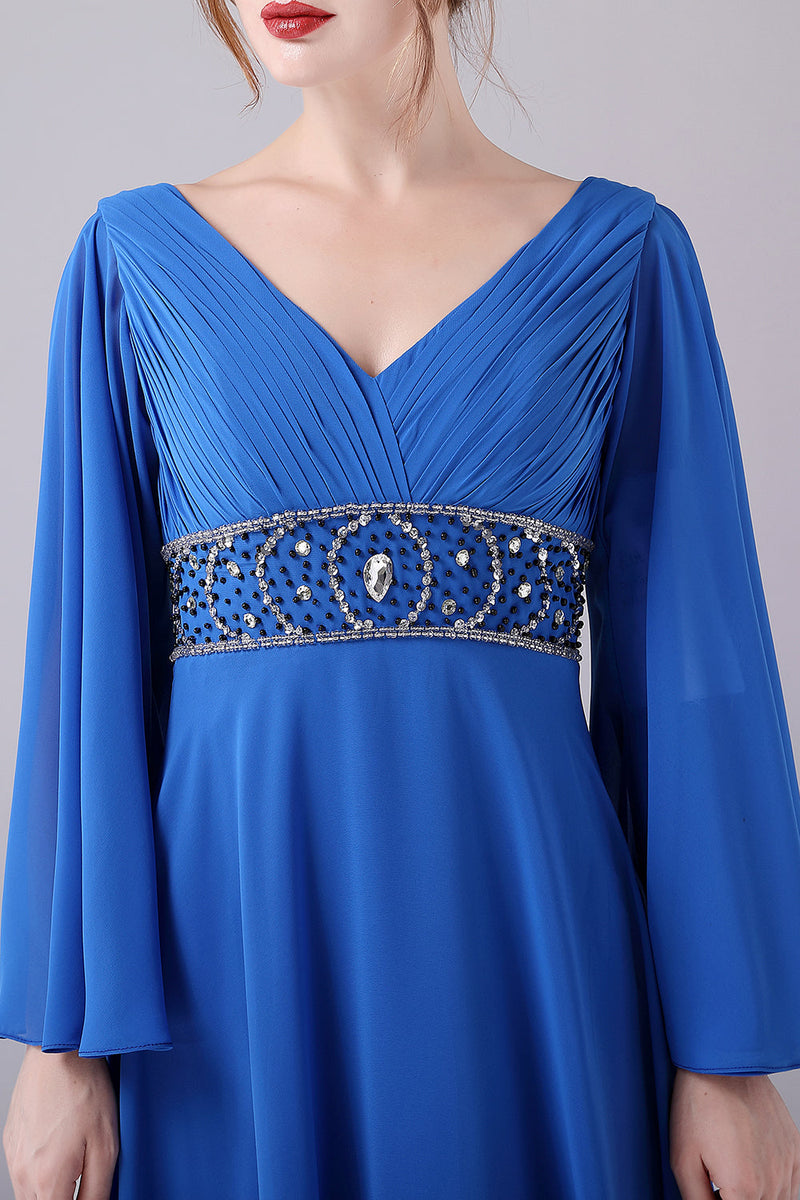 Load image into Gallery viewer, Royal Blue A-Line V-hals plissert gulvlengde mor til bruden kjole med perler