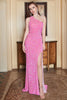 Load image into Gallery viewer, Havfrue En skulder Fuchsia paljetter Long Prom kjole med Split Front