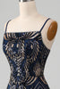Load image into Gallery viewer, Sparkly Navy Spaghetti stropper Mermaid Prom kjole