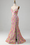 Hot Pink Sparkly Mermaid Prom kjole med Slit