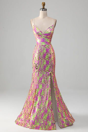 Hot Pink Sparkly Mermaid Prom kjole med Slit