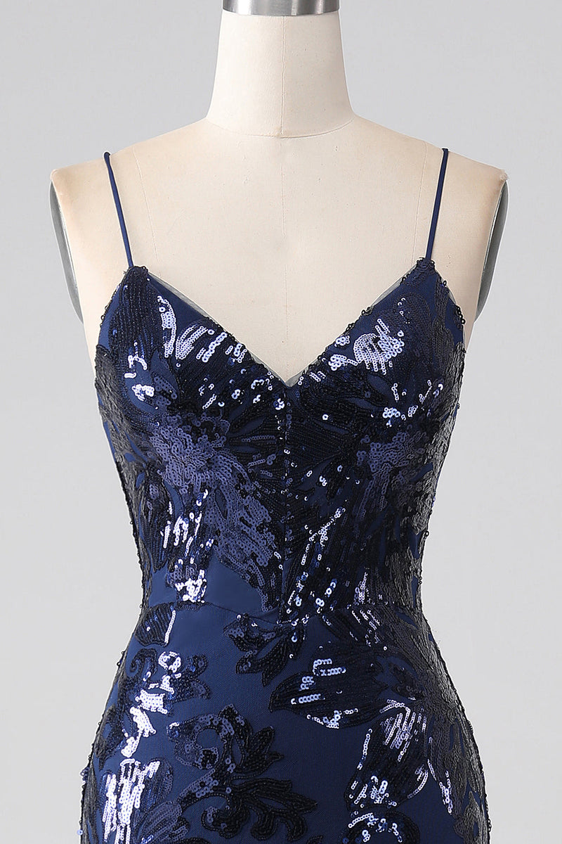Load image into Gallery viewer, Glitrende Sequin Mermaid Spaghetti Strap Prom Kjole med Slit