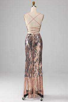 Sparkly Two-piece Sheath Prom Dress med frynser