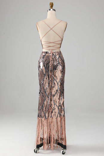 Sparkly Two-piece Sheath Prom Dress med frynser