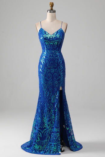 Royal Blue Mermaid Sparkly Prom Dress med Slit