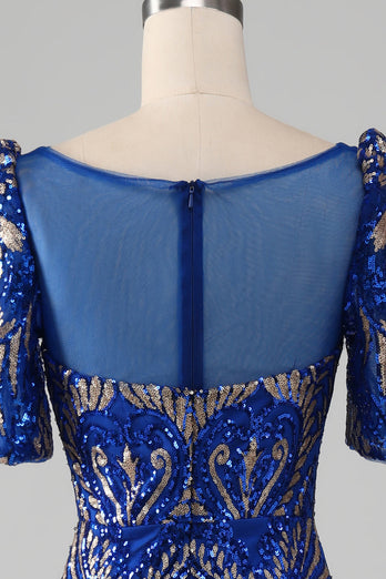 Mermaid Royal Blue Sparkly Prom kjole med korte ermer