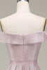 Load image into Gallery viewer, Av skulderen Grå rosa glitrende ballkjole med plissert