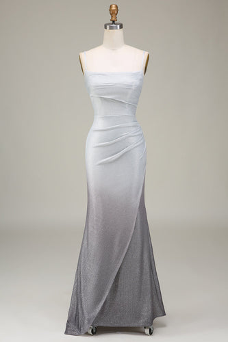 Grey Mermaid Sparkly Prom Dress med plissert