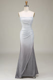 Grey Mermaid Sparkly Prom Dress med plissert