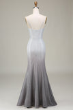 Grey Mermaid Sparkly Prom Dress med plissert