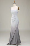 Grey Mermaid Sparkly Prom Dress med plissert