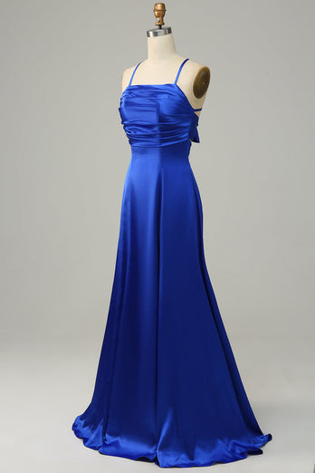 Royal Blue Halter En linje Lang brudepike kjole