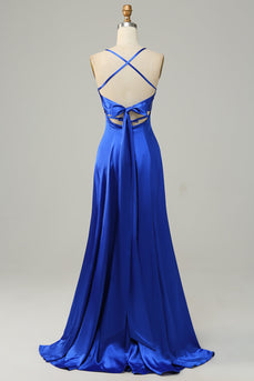Royal Blue Halter En linje Lang brudepike kjole