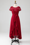 Sparkly Burgundy Asymmetrisk paljett Brudens mor Kjole med applikasjoner