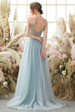 Lavendel Tulle A-line Prom Kjole med Beading