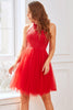 Load image into Gallery viewer, rød blonder kort cocktail fest kjole