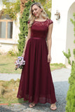 Burgund cap ermer chiffon brudepike kjole