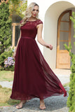 Burgund cap ermer chiffon brudepike kjole