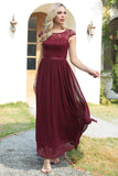 Burgund cap ermer chiffon brudepike kjole