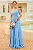 Load image into Gallery viewer, ruffle blå brudepike kjole med blonder