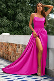 A-Line Spaghetti stropper Backless Long Satin Prom kjole med Slit