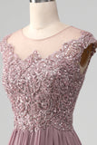 A-Line Beaded Blush Prom kjole