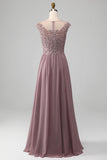 Dusk A-line Beaded Chiffon Round Neck Maxi Mor til bruden kjole