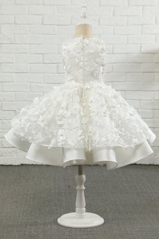 hvit applique ermeløs blomst jente kjole