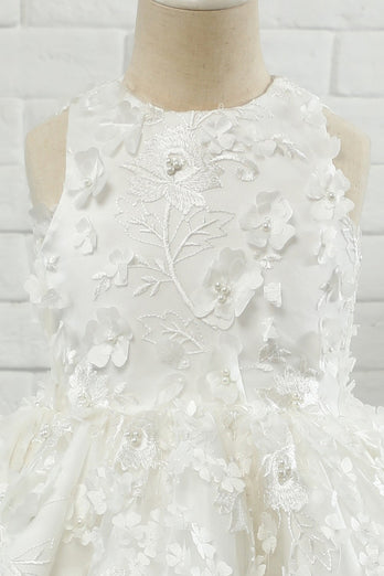 hvit applique ermeløs blomst jente kjole