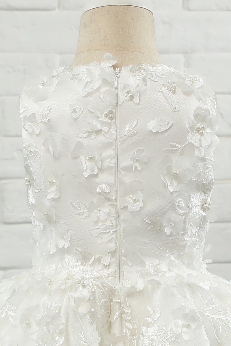 Load image into Gallery viewer, hvit applique ermeløs blomst jente kjole