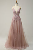 A Line Spaghetti stropper Blush Long Prom kjole med Appliques