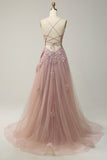 A Line Spaghetti stropper Blush Long Prom kjole med Appliques