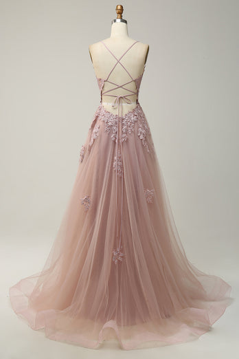 Spaghetti stropper A Line Light Purple Long Prom kjole med Criss Cross Back