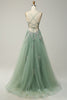 Load image into Gallery viewer, A Line Spaghetti Straps Dark Green Long Prom kjole med Criss Cross Back
