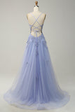 Spaghetti stropper A Line Light Purple Long Prom kjole med Criss Cross Back