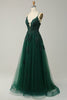Load image into Gallery viewer, A Line Spaghetti Straps Dark Green Long Prom kjole med Criss Cross Back