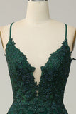 A Line Spaghetti Straps Dark Green Long Prom kjole med Criss Cross Back