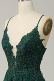 A Line Spaghetti Straps Dark Green Long Prom kjole med Criss Cross Back