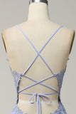 Spaghetti stropper A Line Light Purple Long Prom kjole med Criss Cross Back