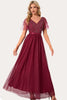 Load image into Gallery viewer, Sparkly Burgundy Beaded Long Tylle Prom Dress