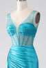 Load image into Gallery viewer, Turkis havfrue V-hals feie tog plissert korsett Beaded Prom kjole