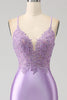Load image into Gallery viewer, Stilig Mermaid Spaghetti stropper Lilac Long Prom Kjole med Appliques Slit