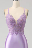 Stilig Mermaid Spaghetti stropper Lilac Long Prom Kjole med Appliques Slit