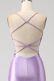 Stilig Mermaid Spaghetti stropper Lilac Long Prom Kjole med Appliques Slit