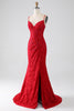 Load image into Gallery viewer, Rød havfrue spaghetti stropper Beaded blonder Applique Prom kjole med spalt