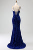 Load image into Gallery viewer, Elegant Royal Blue Mermaid Spaghetti stropper Velvet Sequin Long Prom Dress