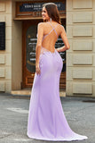 Lilac Mermaid V Neck Open Back Beaded Prom kjoler med Appliques